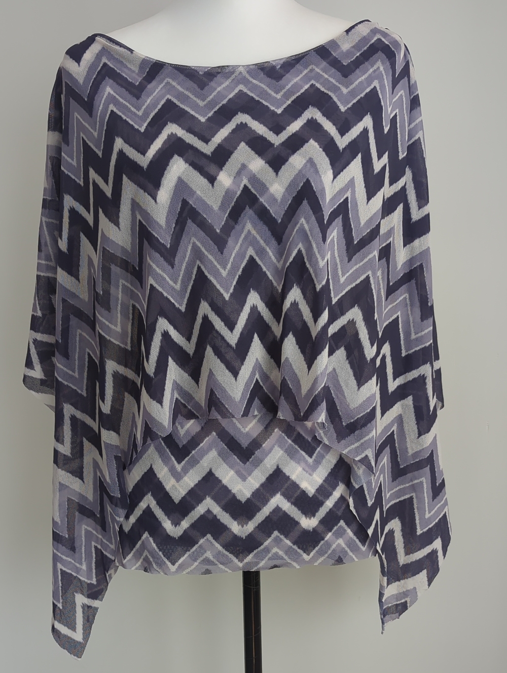 Sweet Pea by Stacy Frati Y2K Grey Chevron Mesh Poncho Blouse Sheer Top MEDIUM
